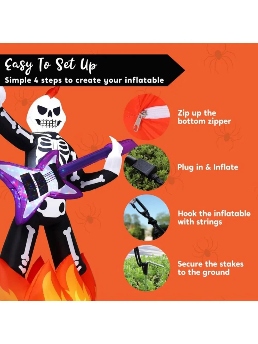 6ft Inflatable Skeleton Plays Guitar - Spooky Halloween Yard Decor with LED